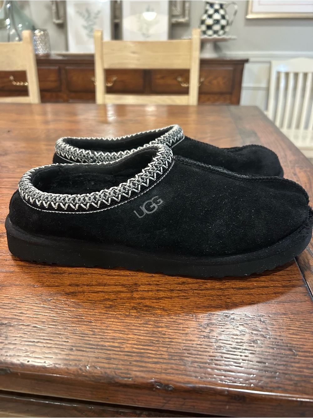 UGG Men’s Tasman II Black Suede Slip-On Loafers with Braided Trim